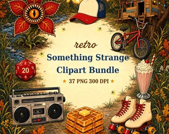 Retro 80s Clipart Bundle, Something Strange with 37 PNG Files