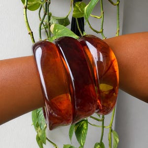 Amber Resin Handmade Bangle|  for stacking Cognac colored brown acrylic bangle