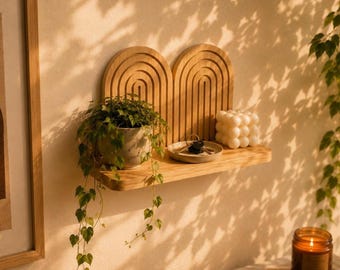 Boho houten boog wandplank | Zwevende plank voor de hal | Scandinavische wanddecoratie | Minimalistische sleutelhouder | Gezellige woondecoratie
