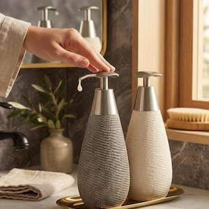Seifenspender aus Sandstein-Keramik | Handglasiertes Bad- und Küchenset | House Wave