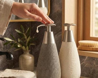 Sandstone Ceramic Soap Dispenser | Hand-Glazed Bathroom & Kitchen Set | Maison Onde