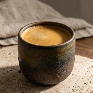 Minimalistisk Wabi-Sabi espressokopp i keramik | 80 ml-210 ml handglaserad tekopp i stengods | Liten ekologisk modern Cortado-mugg | House Wave