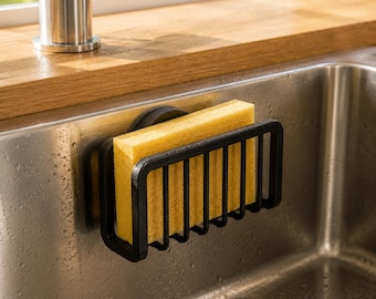 Soporte moderno para esponjas de fregadero | Organizador de fregadero con ventosa | Estante minimalista de metal para esponjas | Accesorios de almacenamiento de cocina