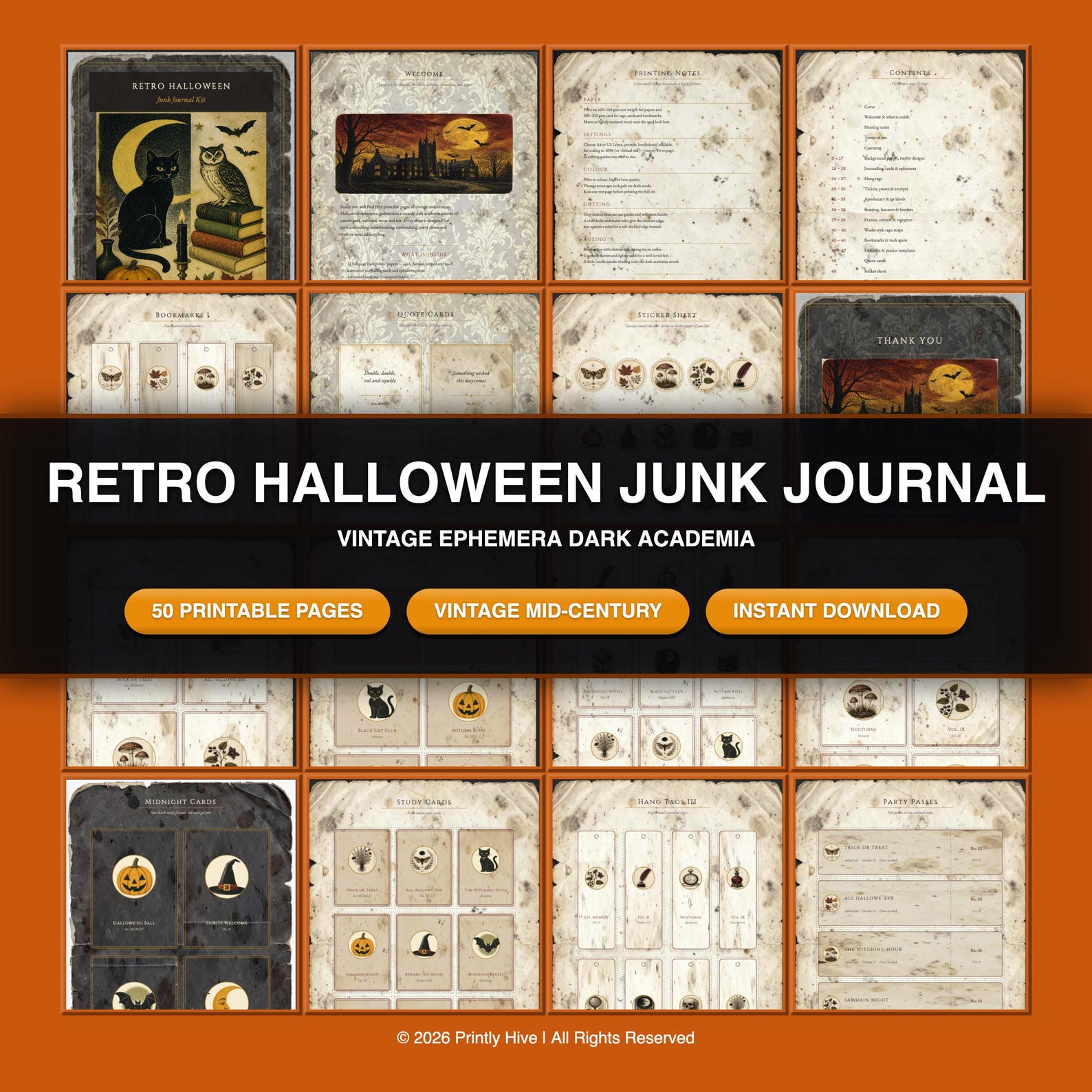 Retro Halloween Junk Journal Kit | 50 Printable Pages Vintage Ephemera ...