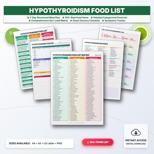 Hypothyroidism Diet Food List Printable | Thyroid Health Meal Planner | Hashimoto Diet Guide | Thyroid Food Chart | Grocery List Tracker PDF
