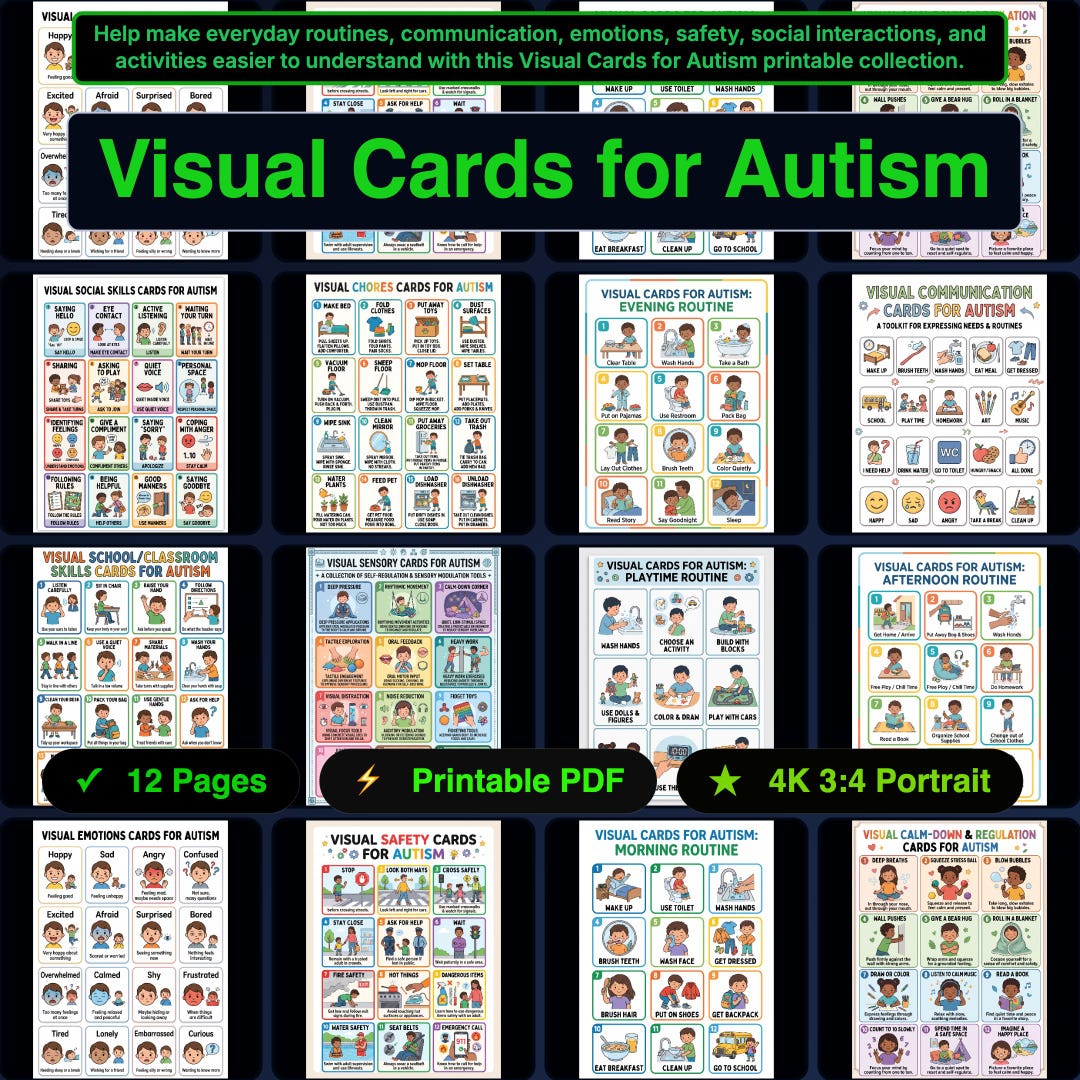 Visual Aids Rintable Autism Visual Cards, Autism Visual Aids, Emotion Flash Cards, Routine ...