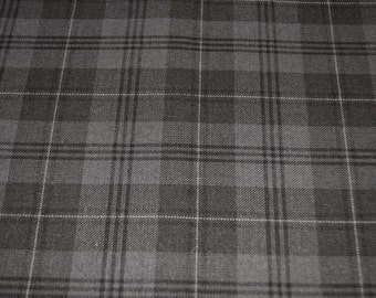 Tartan Fabric. Grey Granite. Grey Fashion tartan. Poly viscose. Machine Washable. Price per half metre.
