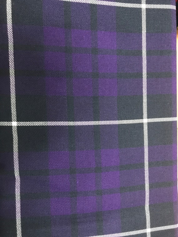 Genuine Purple Black Tartan Plaid Woven Poly-Viscose Craft Dress Fabric Material