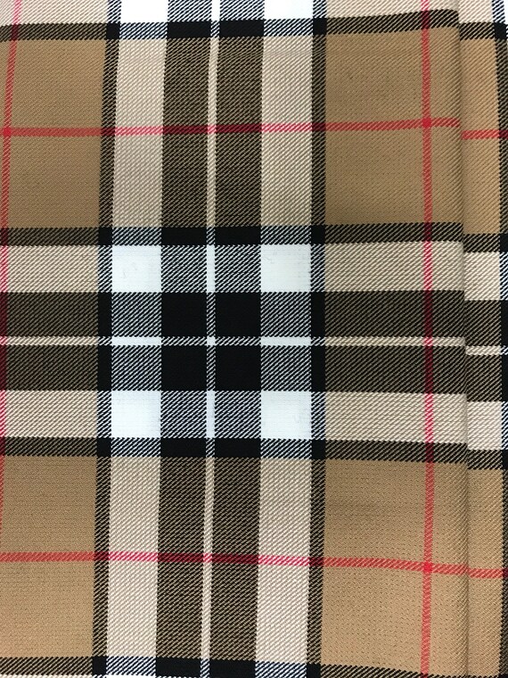Menzies Camel Tartan Poly Viscose Fabric Material 150cm wide sold by the metre