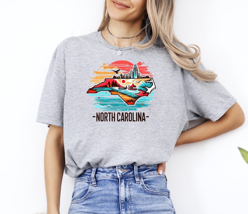 North Carolina Map Graphic T-Shirt, State Pride Vacation Tee image 1
