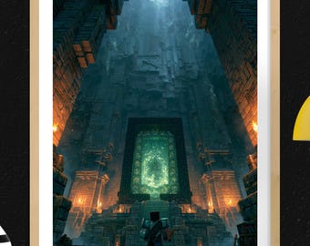 Minecraft Gaming Poster Wall Art, Ancient City Portal Adventure Gamer Decor Digital Download