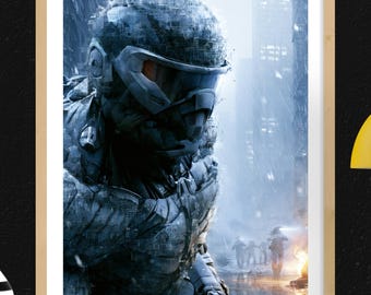 Crysis 2 Gaming Poster Wall Art, Nanosuit Soldier New York Gamer Decor Digital Download