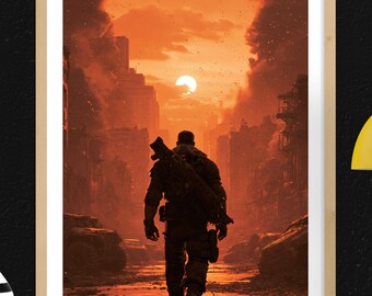 Gears of War Gaming Poster Wall Art Marcus Fenix Post Apocalyptic City Gamer Room Decor Digital Download