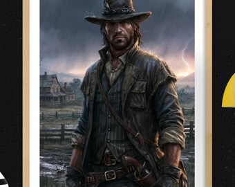 Red Dead Redemption Gaming Poster, Wall Art, John Marston Cowboy Portrait, Gamer Decor, Digital Download