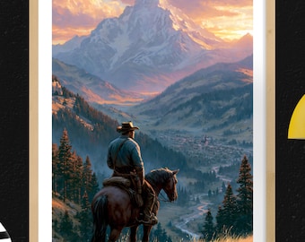Affiche de jeu Red Dead Redemption 2, art mural Arthur Morgan, impression de jeu Western, décoration de paysage de cow-boy, oeuvre d'art RDR2, téléchargement numérique