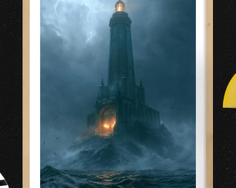 BioShock Gaming Poster Wall Art, Rapture Lighthouse Ocean Scene Gamer Decor Digital Download
