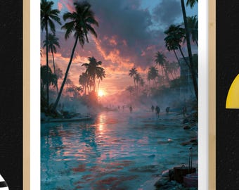 Dead Island Gaming Poster, Video Game Wall Art, Zombie Beach Sunset, Gamer Room Decor, Tropical Horror Digital Download