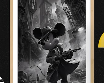 Mouse: P.I. for Hire Gaming Poster, Wall Art, Noir Detective Mouse Gunfight, Gamer Decor, Digital Download