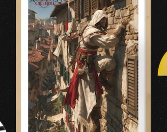 Assassin's Creed II Gaming Poster, Ezio Auditore Wall Art, Florence Rooftops Decor, Gamer Room Decor, Digital Download