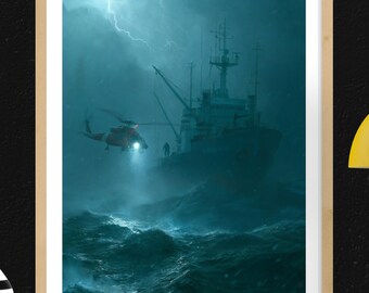 Cold Fear Games Poster, Wall Art, Eastern Spirit Ghost Ship Horror Survival Gamer Decor, Digital Download