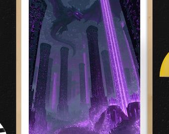 Minecraft Gaming Poster Wall Art, End Dimension & Ender Dragon Gamer Decor Digital Download