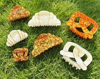Brezel-Haarspange, Lebensmittelhaarklaue, braun Baker-Haarspange, Spaß-Haarschmuck, Acetat-Haarklemme, einzigartiges Geschenk für sie, Geschenk für Baker