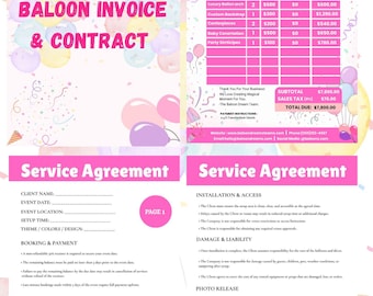 Editable Balloon Invoice & Contract Template | Pink Event Planner Service Agreement