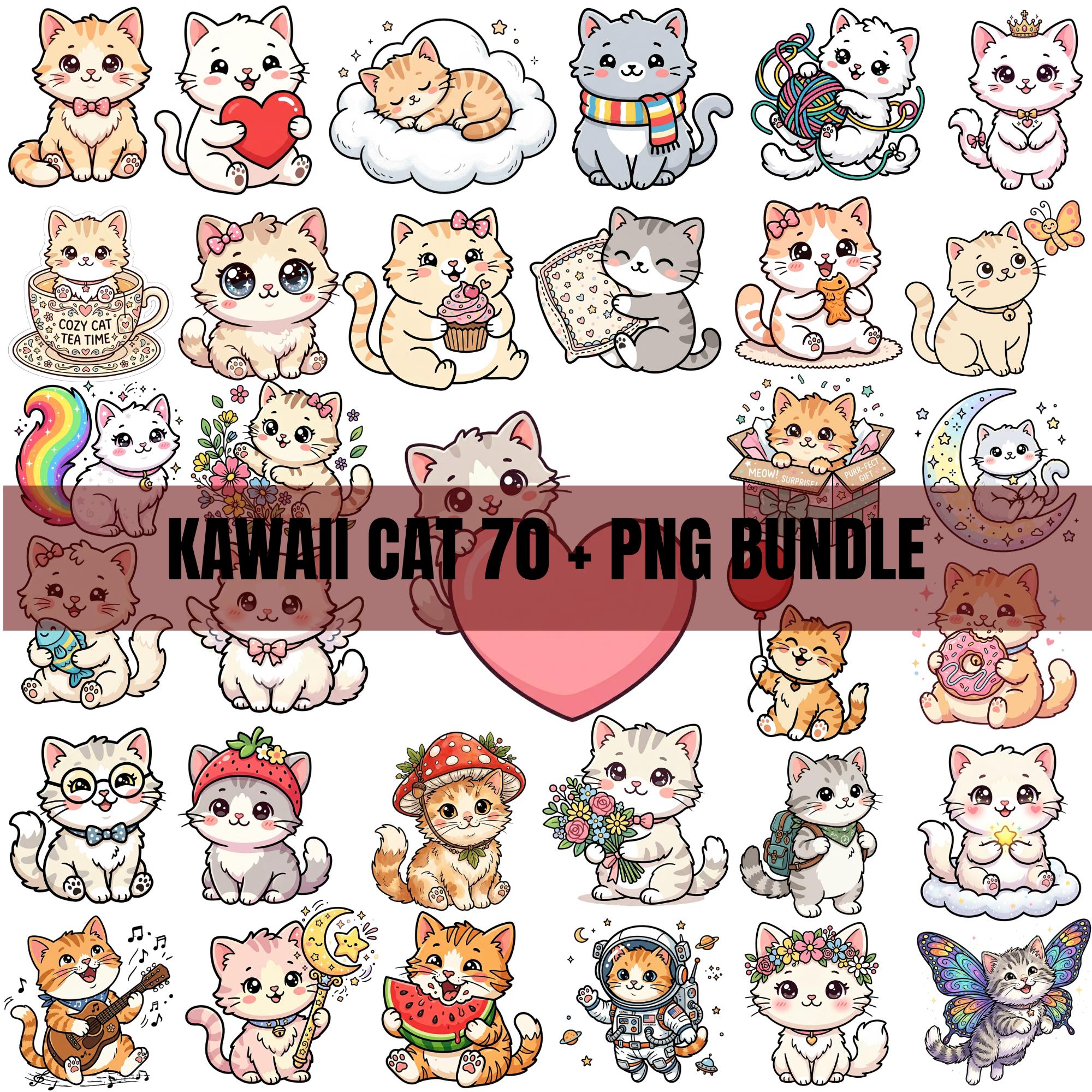 Kawaii Cat Clipart PNG Bundle | Cute Cat Clipart | Animal Friends ...