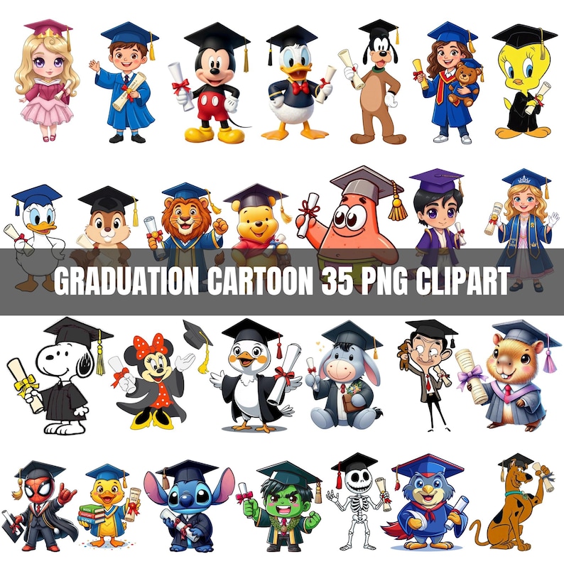 Graduation Cartoon Characters PNG Clipart Bundle | Graduation Cap ...