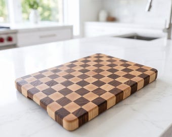 End Grain Checkered Cutting Board: Walnut Maple Butcher Block, Artisan Wood Prep Surface