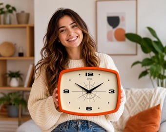 Pumpkin Orange Mid Century Modern Clock | 10 Inch Retro Atomic Wall Decor