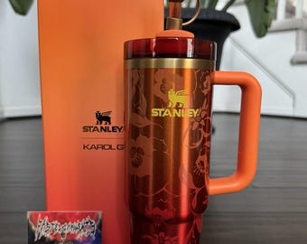 Stanley Quencher 40oz Tumbler, Orange Floral, Karol G Inspired Travel Mug