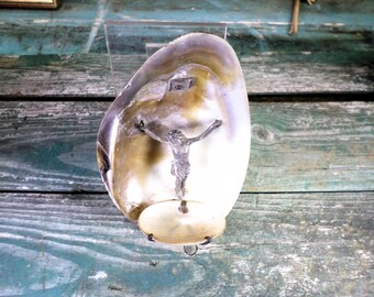 French Antique Shell Holy Water Font Crucifix t710