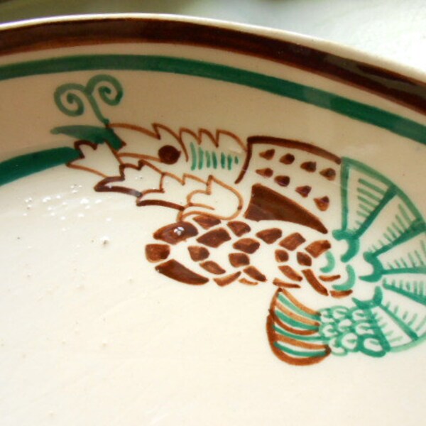 HB Quimper Vintage francese dipinto a mano Langoustine / Crawfish Shell pesce vassoio a220
