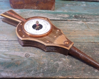 Vintage French Wooden Bellow Barometer s373