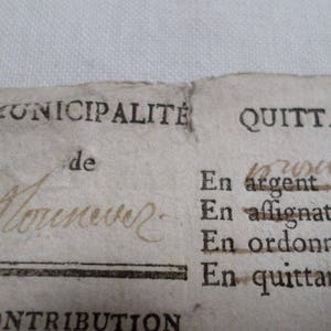 Ancien document juridique Reçu fiscal local 1 page daté 1795 v878 image 5