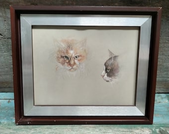 French Antique Cats Pastel signed by the listed French artist Isabelle Charlier (1895-1974) x69