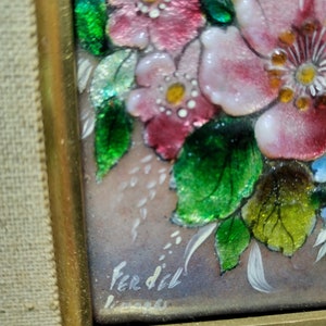 Miniature en émail de Limoges signée Ferdel, peinte à la main sur cuivre avec cadre en bois x355 image 3