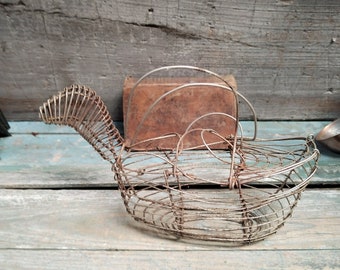 French Antique Chicken Wire Eggs basket x183