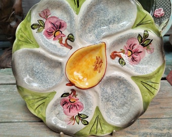 French Vintage  Vallauris Barbotine Oyster Plate Pink flowers x385