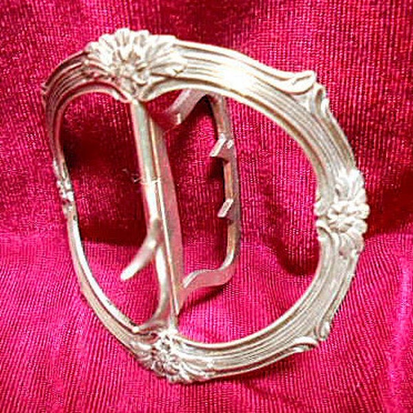 Antique French Sterling Silver Floral Belt Buckle (A124)