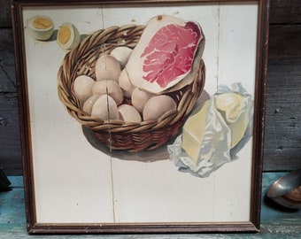 French Antique painting Butter cheese eggs Grocery Store Decoration x186