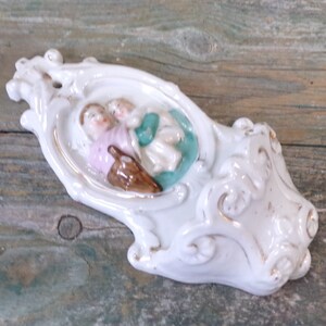 French religious Antique hand painted Porcelain Holy Water Font s424 image 4