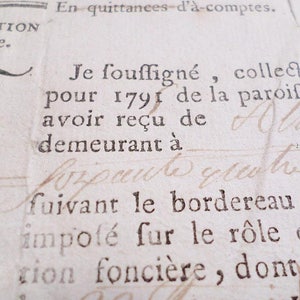 Ancien document juridique Reçu fiscal local 1 page daté 1795 v878 image 2