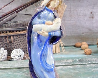 Vintage French Faience Virgin Mary signed v492