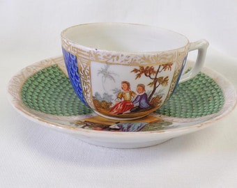Tasse et soucoupe de collection en porcelaine antique française peinte à la main des années 1800 s383