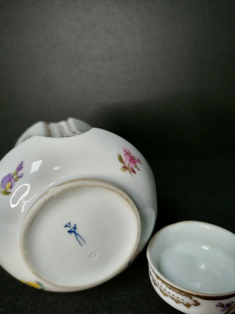 Boîte à thé florale antique en porcelaine peinte à la main, France x379 image 3