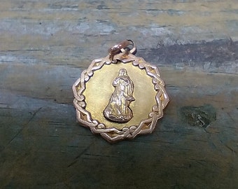 Pendentif médaille religieuse ancienne française plaqué or poinçonné Anna 1912 (x383)
