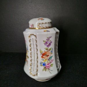 Boîte à thé florale antique en porcelaine peinte à la main, France x379 image 4