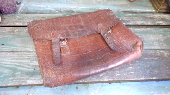 French Vintage Leather Bag 50s t860 - image 1